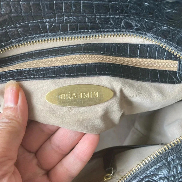 Brahmin Croc Embossed Tote Bag, Black - Picture 8 of 17